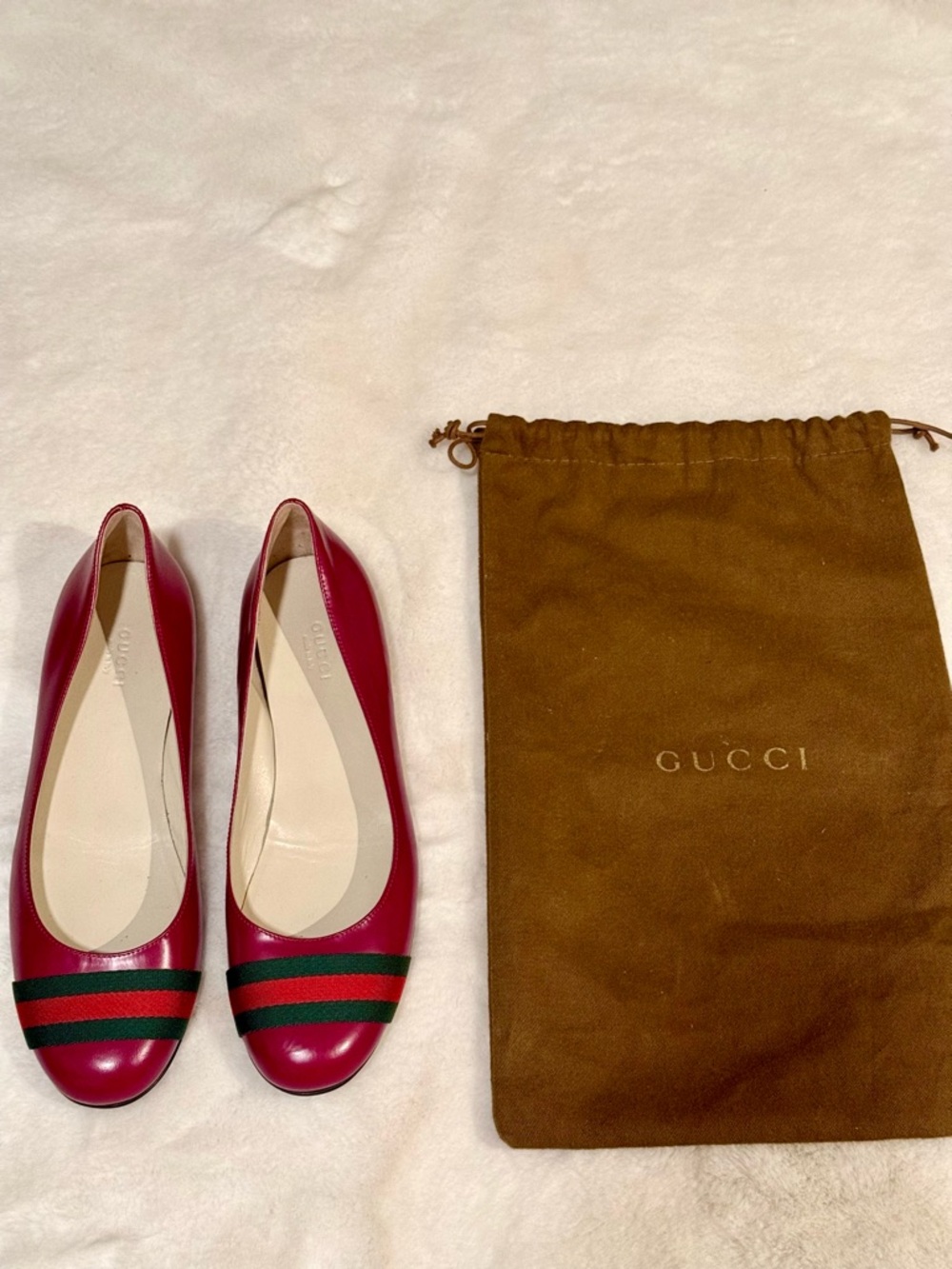 Gucci Women's Purple Leather Ballet Flats with Signature Web Stripe Authentic